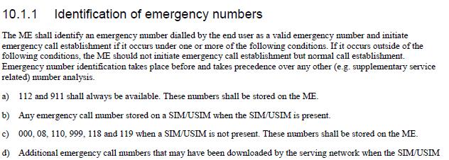 紧急呼叫号码3GPP规定! - 问通信专家